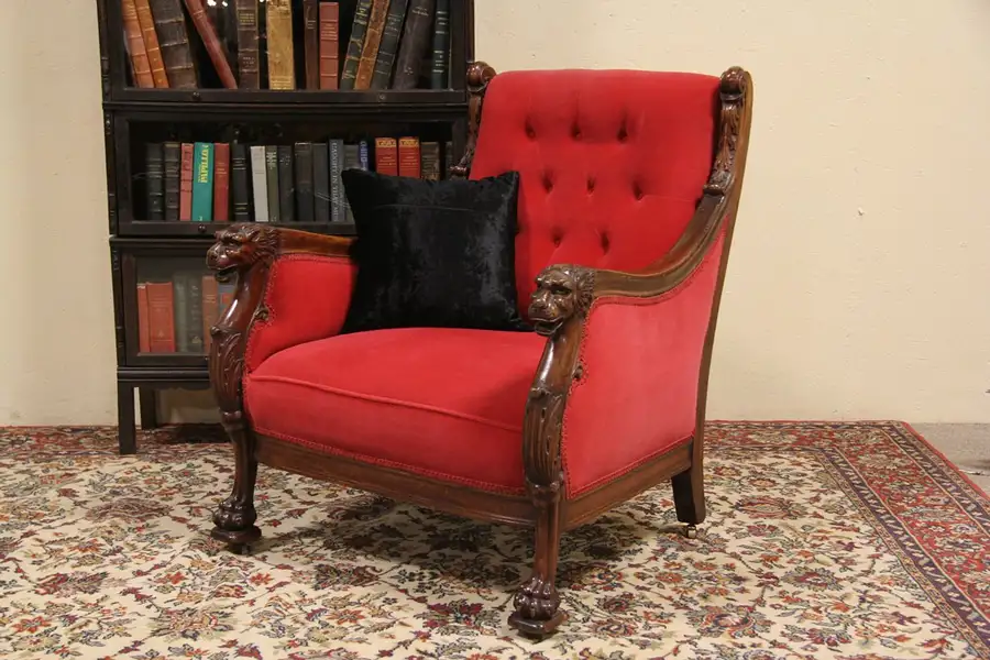 Main image of Carved Lion Heads & Paws Antique 1910 Chair