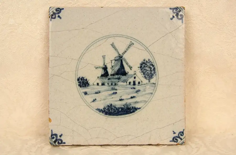 Main image of Blue Delft Dutch Hand Painted 1850 Antique Salvage Tile, 13 of 14