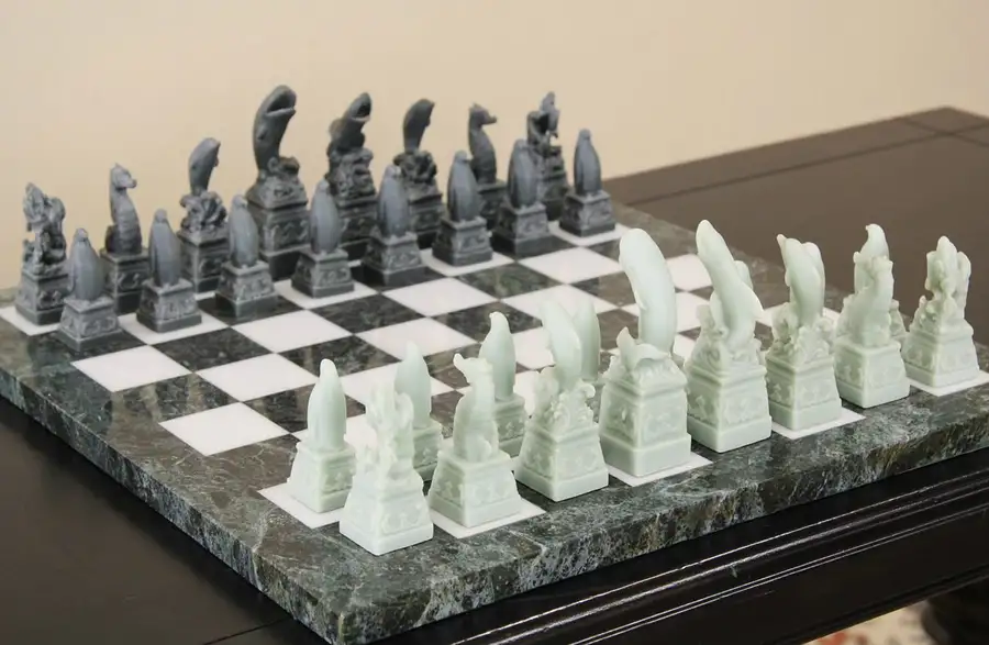 Main image of Chess Game Vintage Set, Marble Board, Ocean or Sea Life Pieces