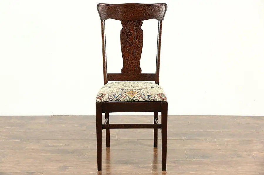 Main image of Quarter Sawn Oak Antique 1900 Dining or Office Chair, New Upholstery