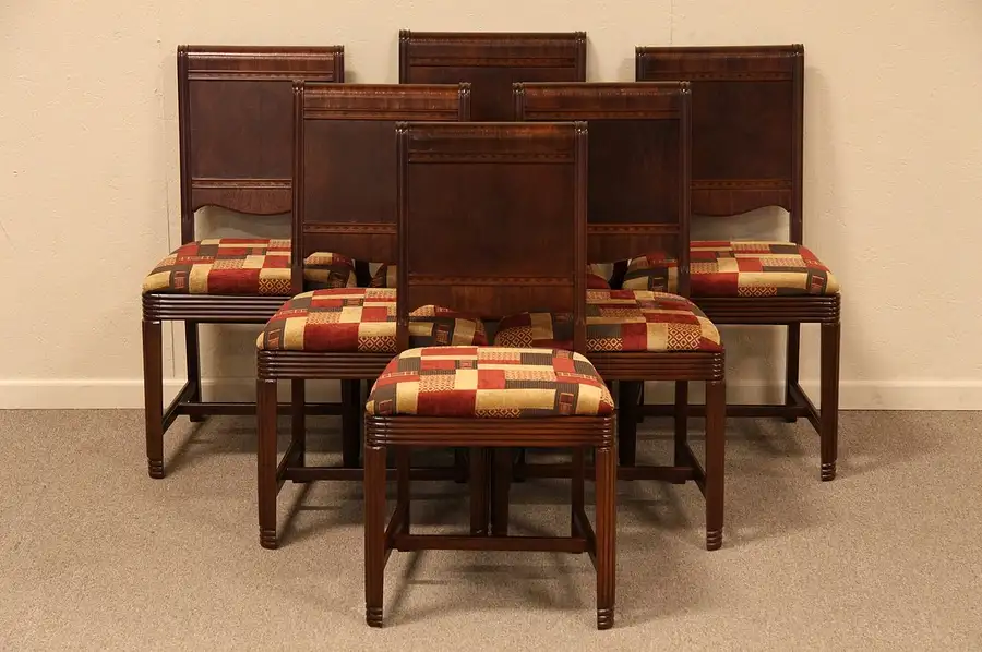 Main image of Set of 6 Antique Art Deco Waterfall Dining Chairs
