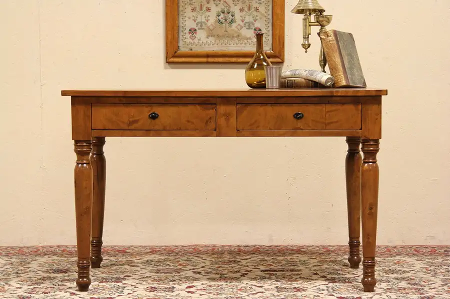 Main image of Curly Birch 1870 Antique Writing Desk, 2 Drawers