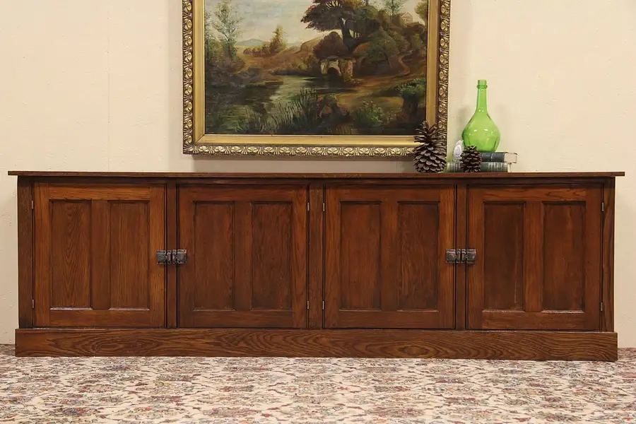 Main image of Arts & Crafts 1900 Oak Long Cabinet, Bookcase or TV Console