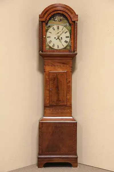Main image of Mahogany 1825 Antique English Country Manor Long Case Grandfather Clock