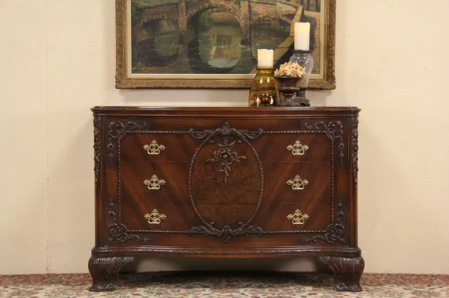 Main image of Carved 1900 Antique Linen Chest or Dresser