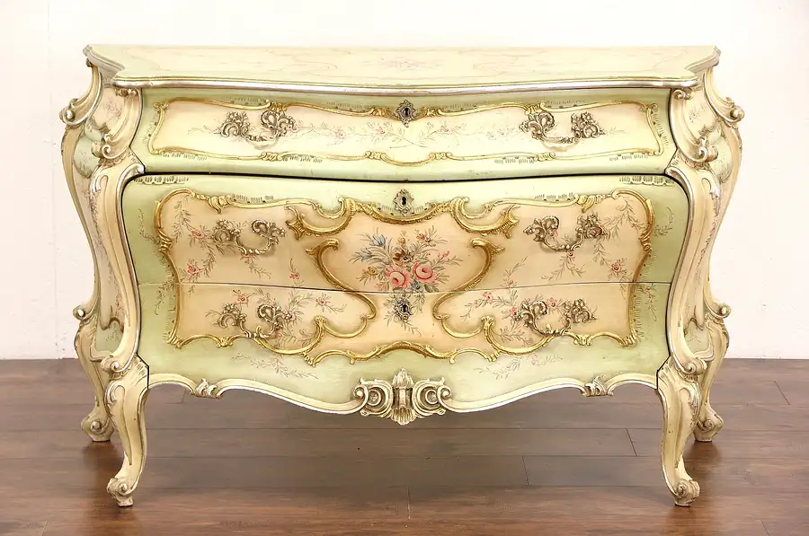 Main image of Venetian Hand Painted Baroque Design Vintage Italian Chest or Dresser