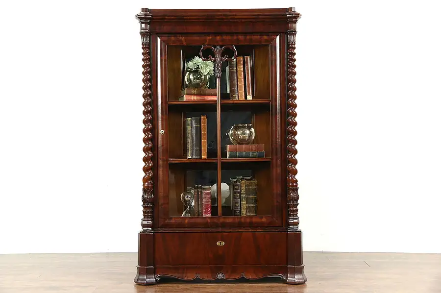 Main image of Empire Antique Austrian 1840 Carved Mahogany China Curio Display Cabinet