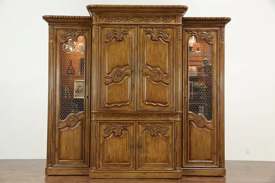 Main image of Carved Entertainment Center Armoire Display Cabinet, Signed Marge Carson