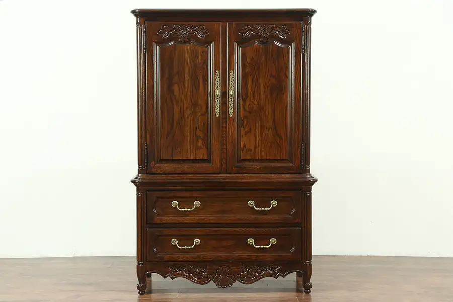 Main image of Country French Vintage Oak Tall Chest, Armoire, Chifferobe signed Hickory