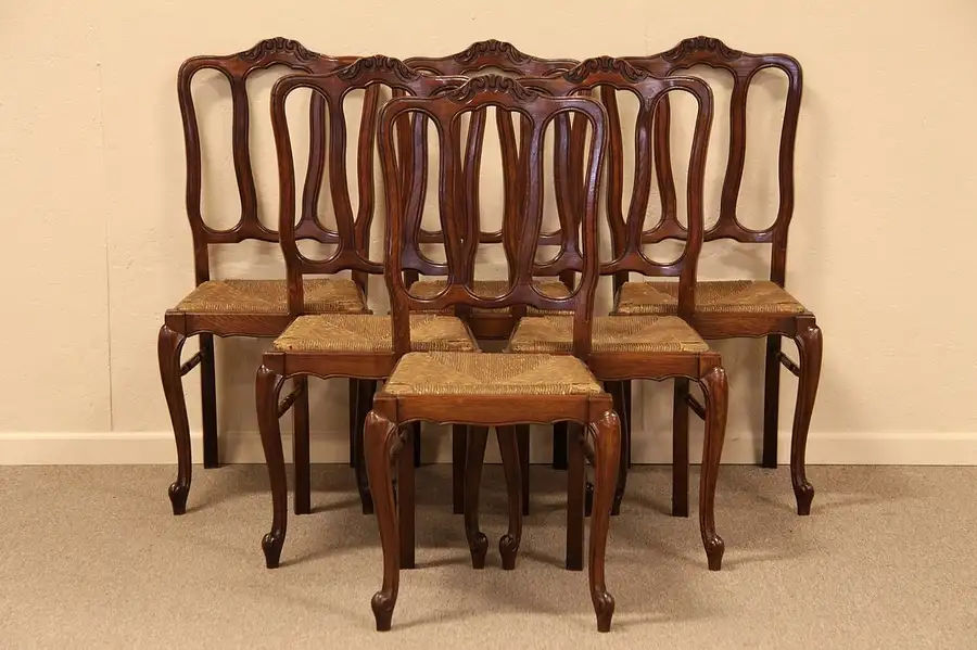 Main image of Set of 6 Country French Oak Dining Chairs