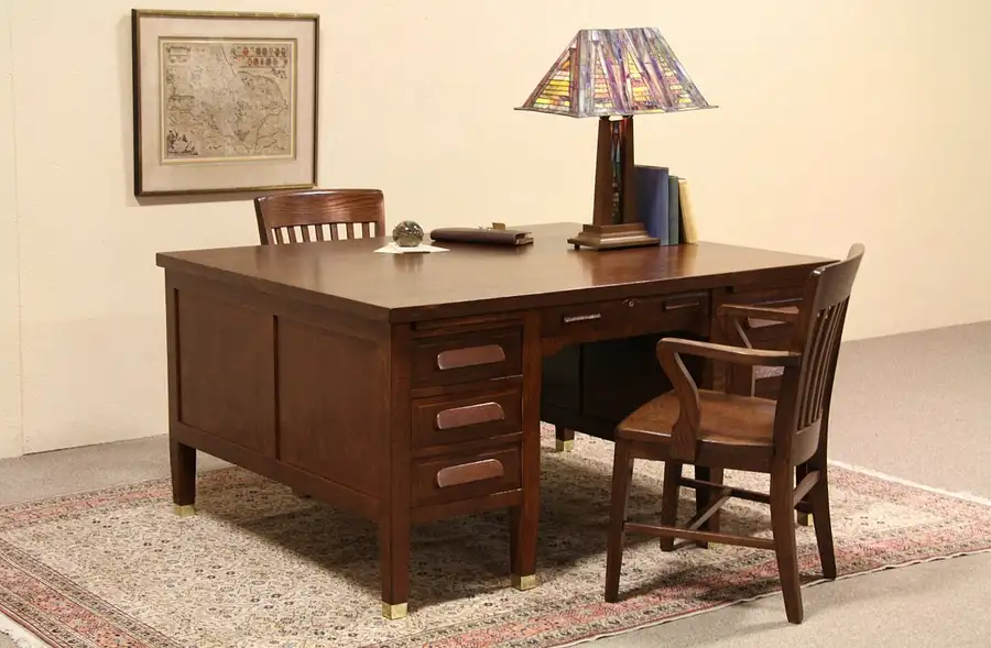Main image of Arts & Crafts Mission Oak Antique 1900 Partner Desk