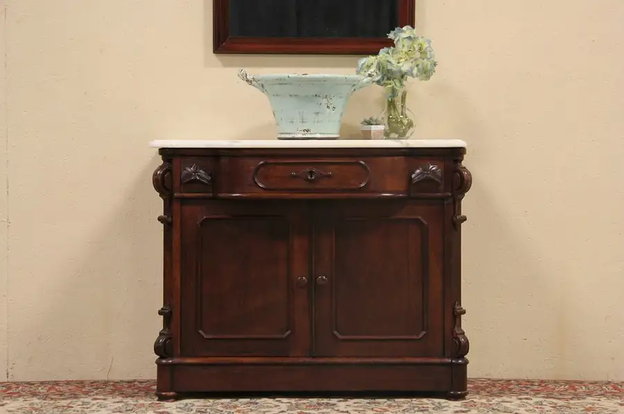 Main image of Jelliff Signed Victorian Marble Top 1870 Chest, Commode or Vessel Sink Vanity
