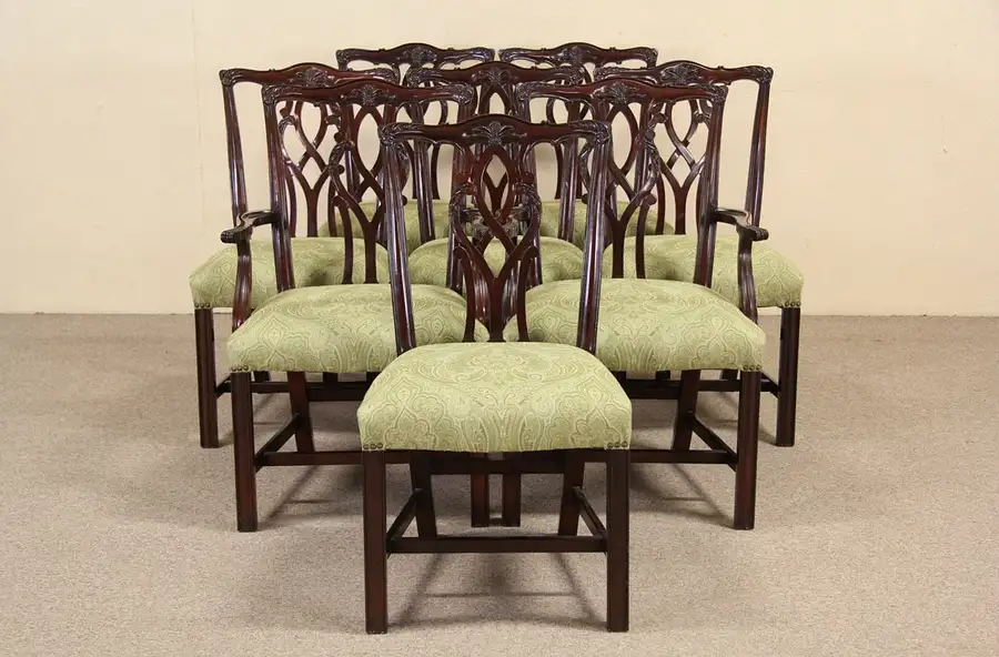 Main image of Set of 8 Kindel Georgian Chippendale Mahogany Vintage Dining Chairs