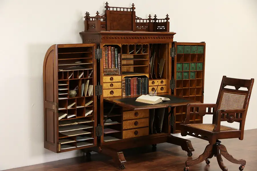 Main image of Wooton Signed Victorian 1874 Patent Antique Walnut Desk