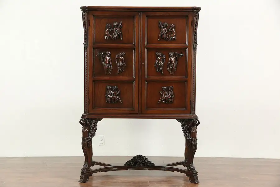 Main image of Cabinet 1920 Antique Carved Musical Cherubs or Putti & Sculptured Figures