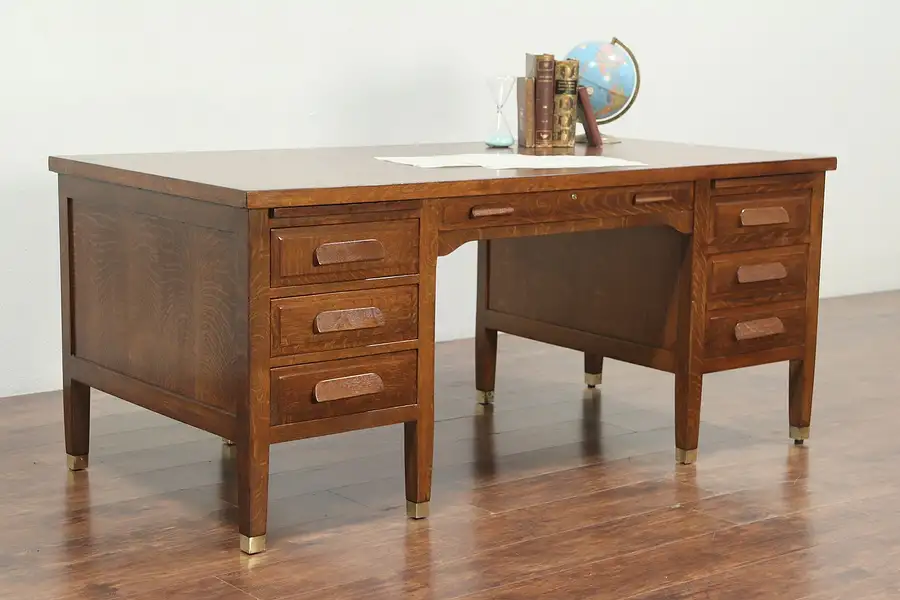 Main image of Arts & Crafts Mission Oak Antique Craftsman Library or Office Desk