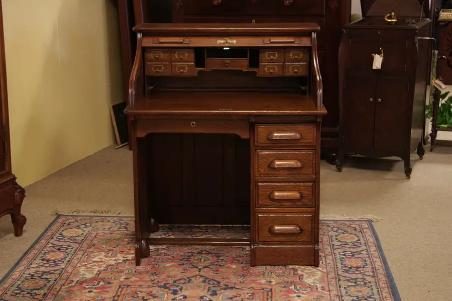 Main image of Oak Antique S-Curve Rolltop Desk
