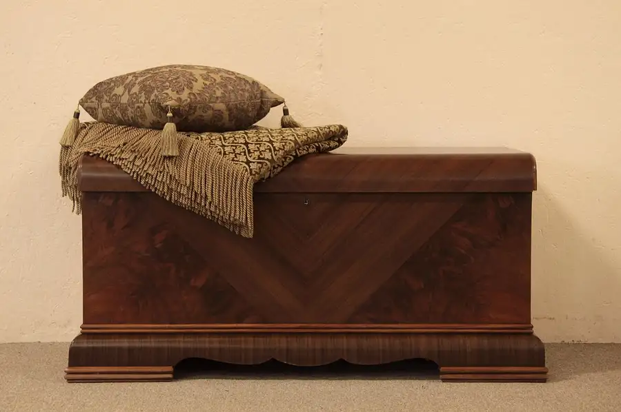 Main image of Art Deco Waterfall Cedar Chest, Matched Mahogany