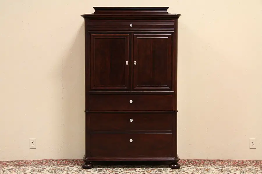 Main image of Biedermeier or Empire Antique 1840 Bar Cabinet or Silver Chest