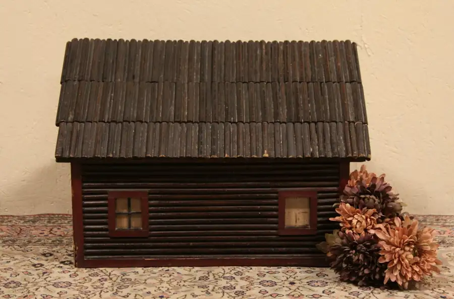 Main image of Log Cabin Folk Art Antique 1910 Model or Dollhouse