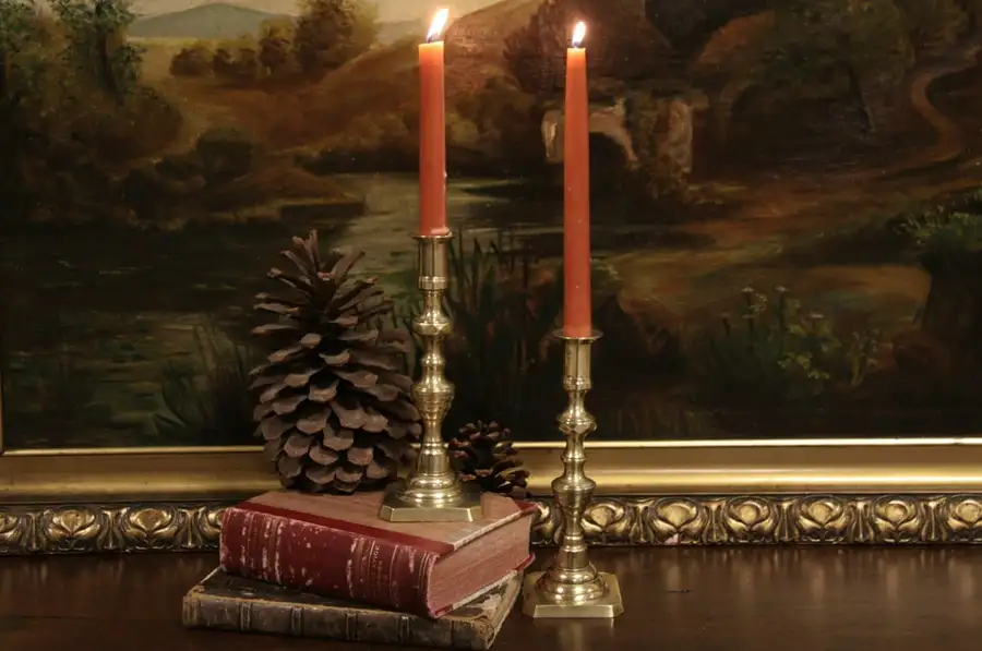 Main image of Pair 1840 Antique English Rostand Brass Candlesticks