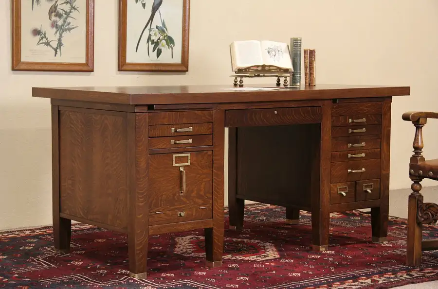 Main image of Art & Crafts Mission Oak 1905 Pat. Antique Printer Desk