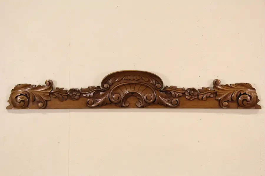 Main image of Victorian Carved 1880 Antique 64" Architectural Salvage Crest, Light Walnut