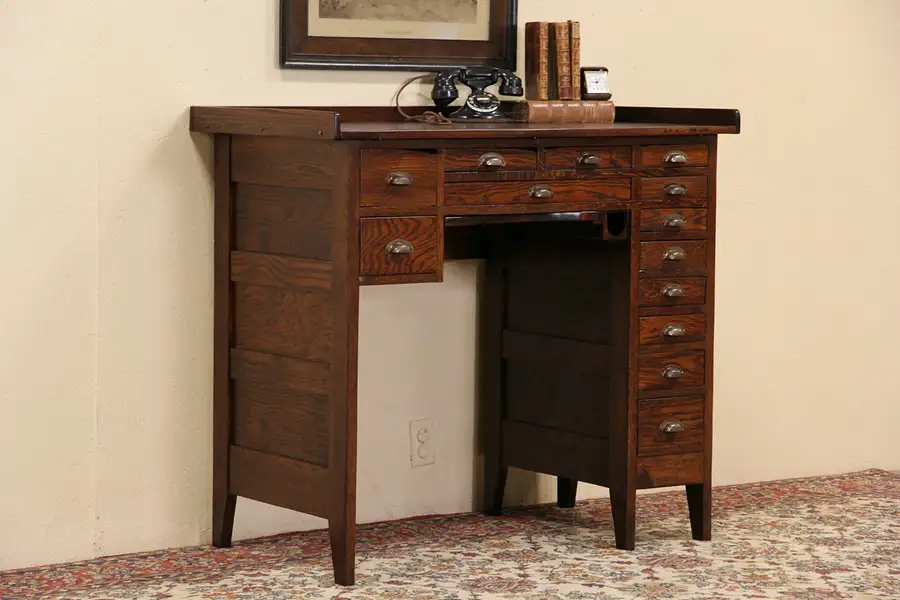 Main image of Watchmaker Antique 1900 Oak Work Bench or Desk