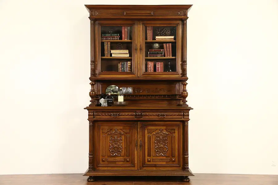 Main image of French 1890 Antique Carved Walnut Court Cupboard or Dowry Cabinet