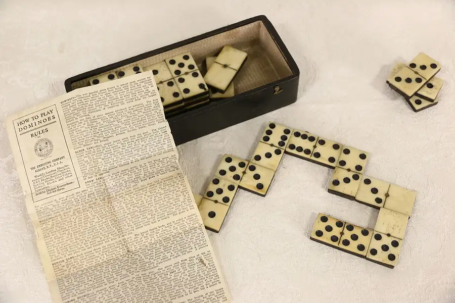 Main image of Set of 1890's 28 pc Antique Ebony & Bone Dominoes