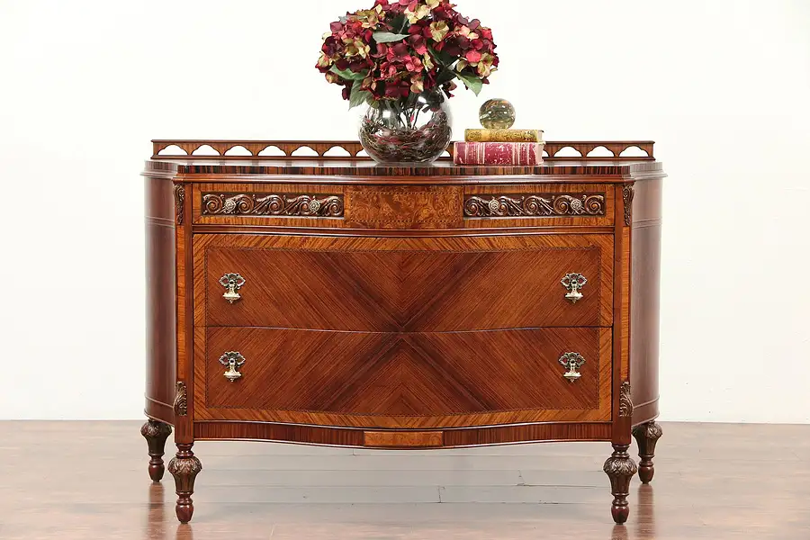 Main image of Curved Antique Linen or Hall Chest, Rosewood, Banding & Carving