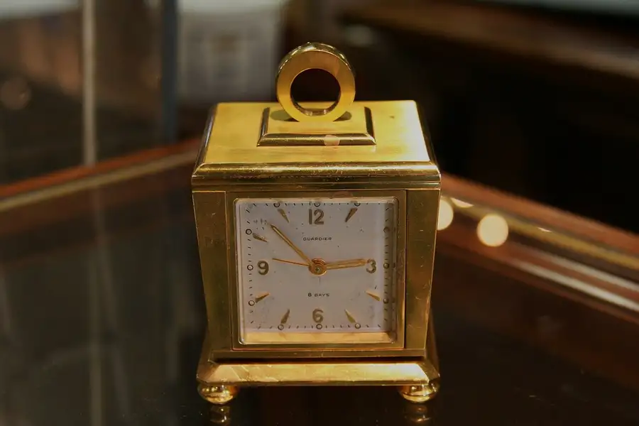 Main image of Swiss Brass Desk Clock, Barometer, Thermometer