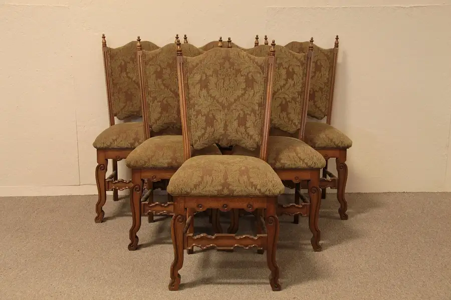 Main image of Renaissance Set of 6 Carved Oak Dining Chairs