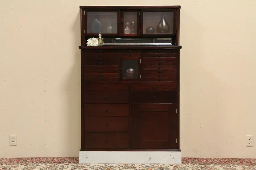 Main image of Mahogany & Marble 1920 Antique Dental Cabinet