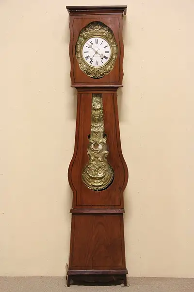 Main image of French Normandy 1880 Antique Morbier Tall Case Grandfather Clock