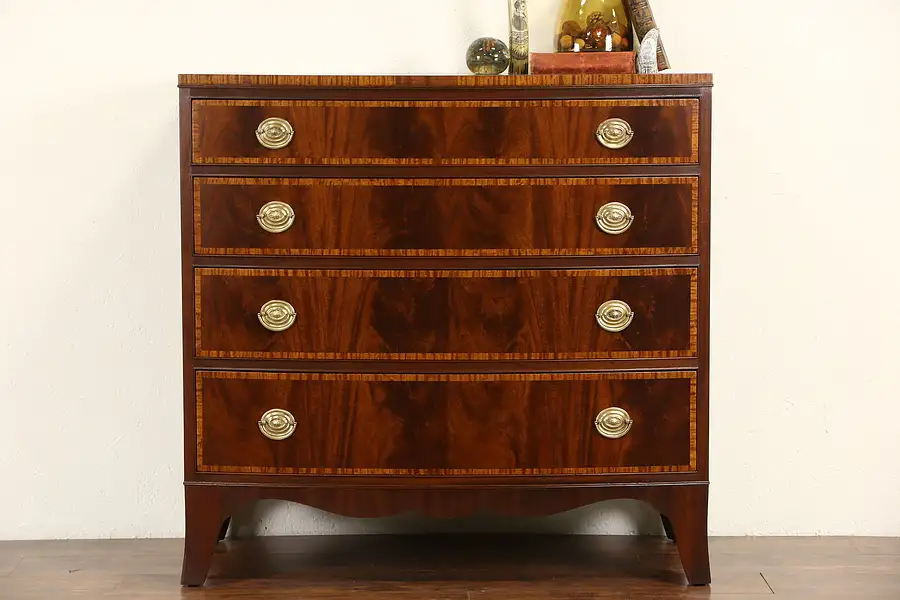 Main image of Widdicombe Signed 1925 Antique Sheraton Linen Chest or Dresser, Banded Mahogany