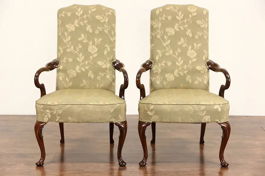 Main image of Pair of Georgian Style Vintage Chairs with Arms, New Upholstery
