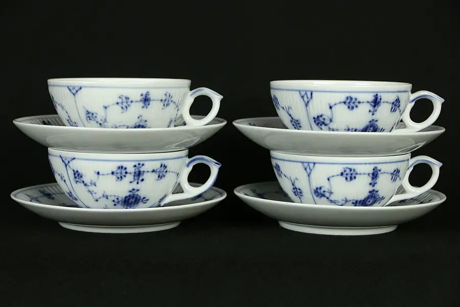 Main image of Royal Copenhagen Set of 4 Blue Fluted Cups & Saucers