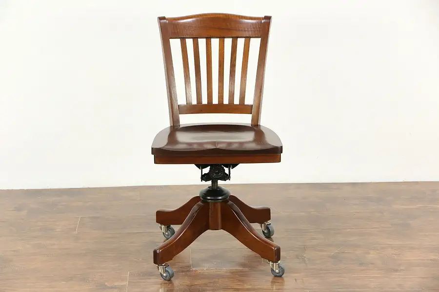 Main image of Walnut 1915 Antique Swivel Adjustable Office or Library Desk Chair, Johnson