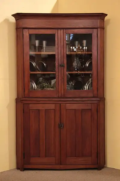 Main image of New England 1846 Antique Country Pine Corner Cabinet