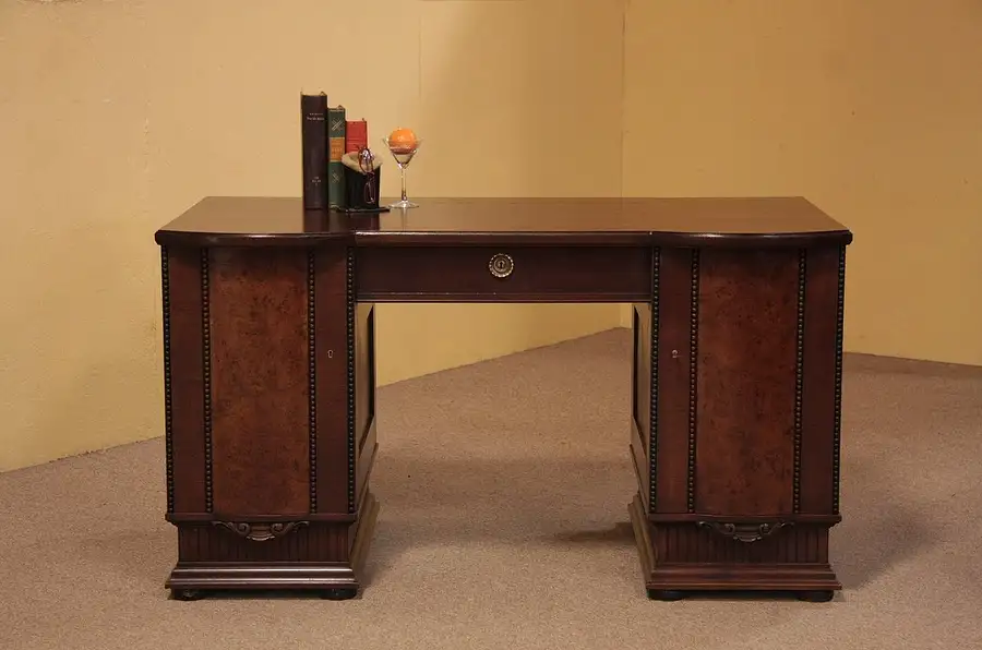 Main image of Art Deco Carved Desk, Leather Top