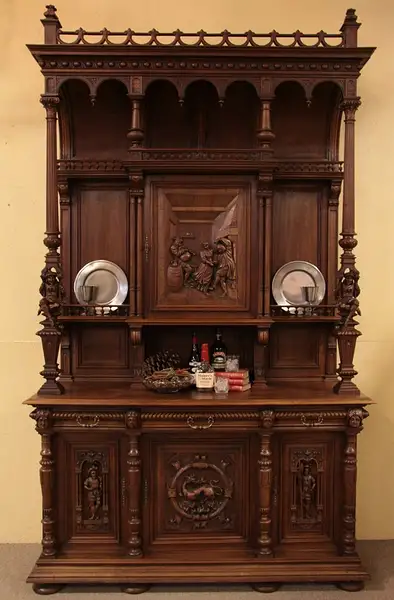 Main image of Carved Walnut 9'10" Jester Cabinet 1890's
