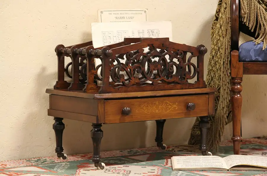 Main image of Victorian 1870's Canterbury Stand for Magazines or Music