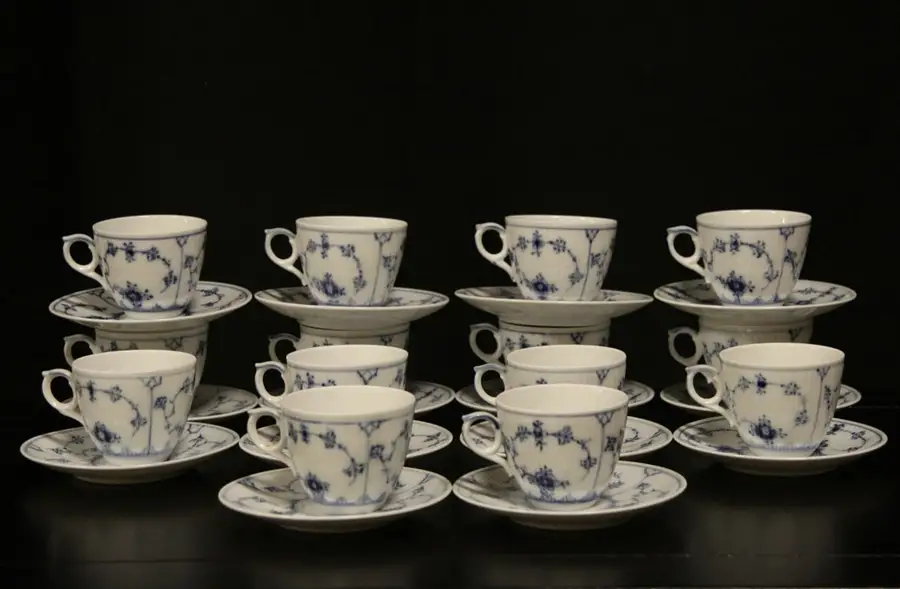 Main image of Royal Copenhagen Blue Fluted Set of 14 Demitasse Cups & Saucers