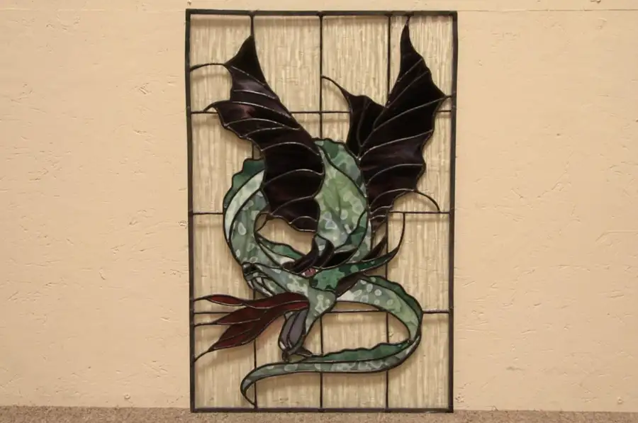 Main image of Dragon Hand Leaded Vintage Stained Glass Window