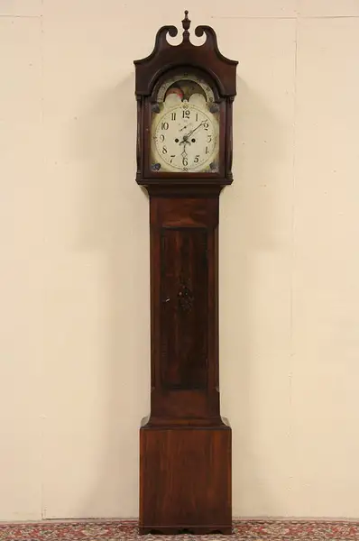 Main image of English 1810 Antique Georgian Tall Case Grandfather Clock, Hand Painted Dial