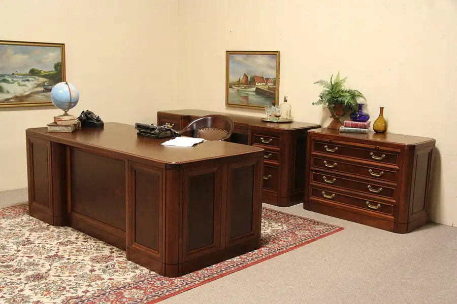 Main image of Alex Stuart Vintage Mahogany Executive 3 Pc. Desk, Credenza & File Set