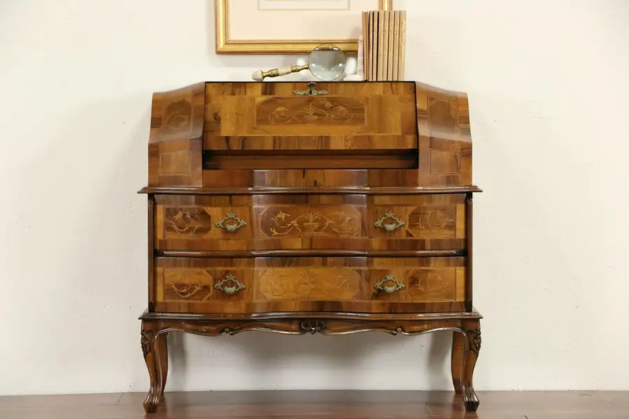 Main image of Italian Olivewood & Marquetry 1930's Vintage Secretary Desk
