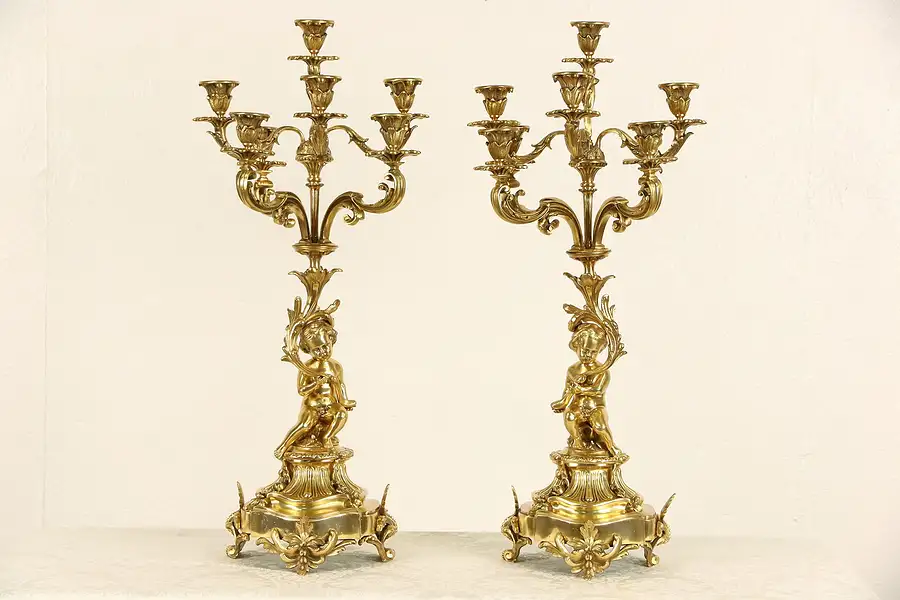 Main image of Pair Gold Angel or Cherub 28" Baroque Candelabra