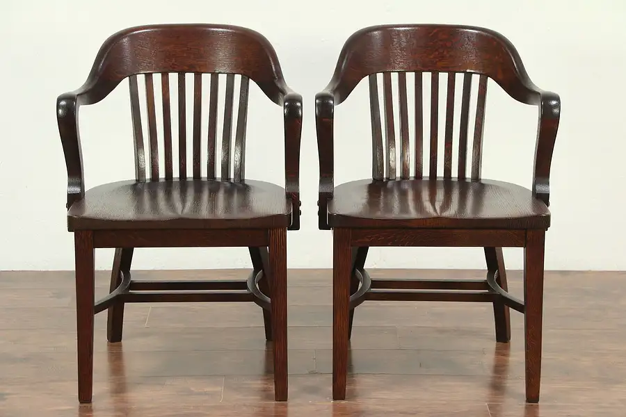 Main image of Pair of Antique Quarter Sawn Oak Banker, Office or Library Chairs, Klode